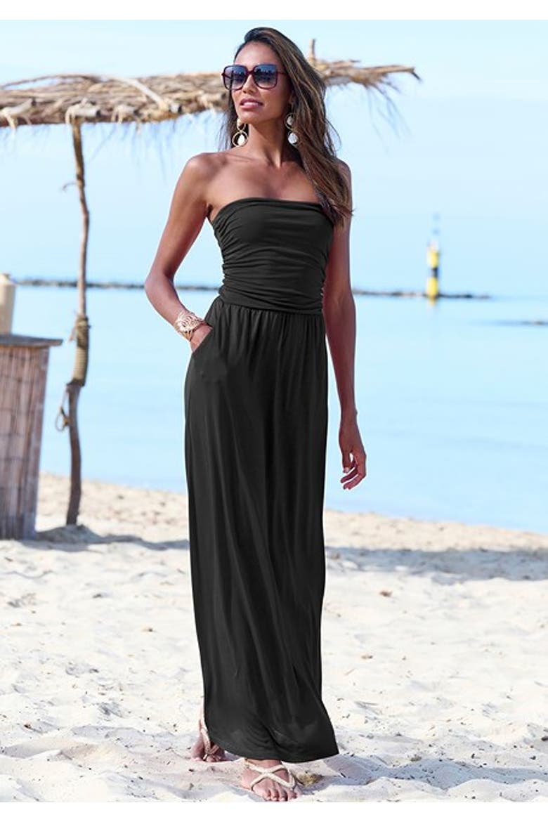 Women's Bandeau Maxi Dress, Alternate, color, Black