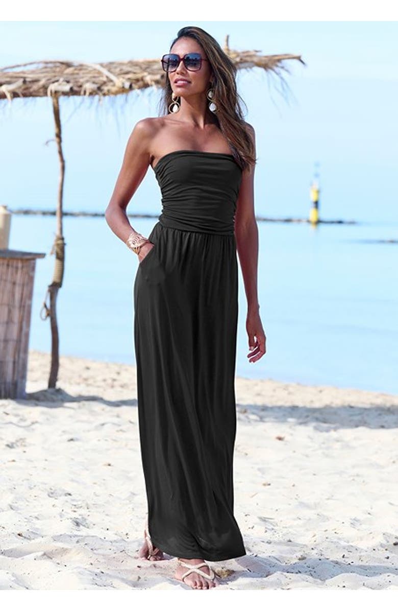 LASCANA Women's Bandeau Maxi Dress, Alternate, color, Black