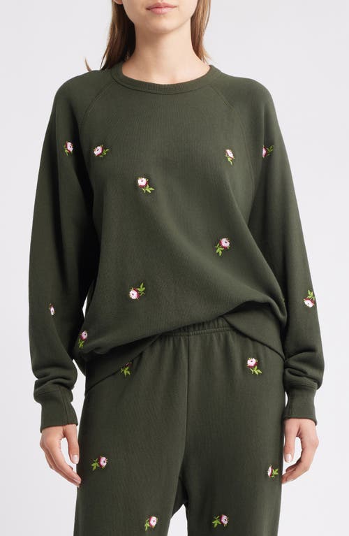 The Great . The College Embroidered Rose Sweatshirt In Green