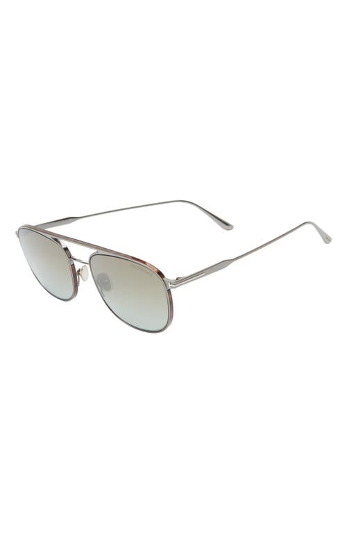 Tom Ford Jake 56mm Gradient Navigator Sunglasses In Dark Ruthenium/green Mirror