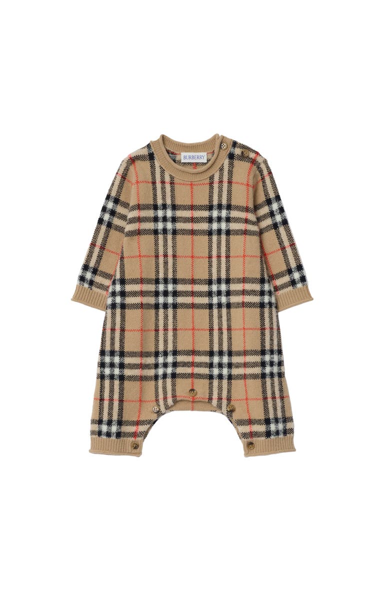 Burberry Check Wool Cashmere Jumpsuit, Main, color, Sand Beige