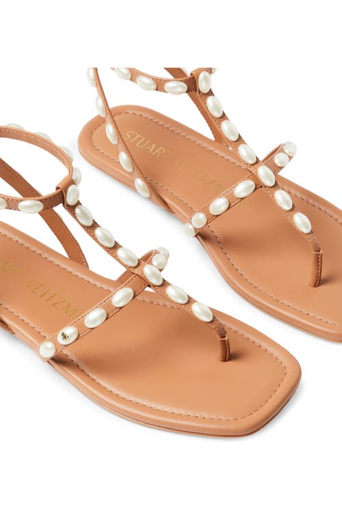 Stuart Weitzman Pearlita Stud T-strap Sandals In Tan