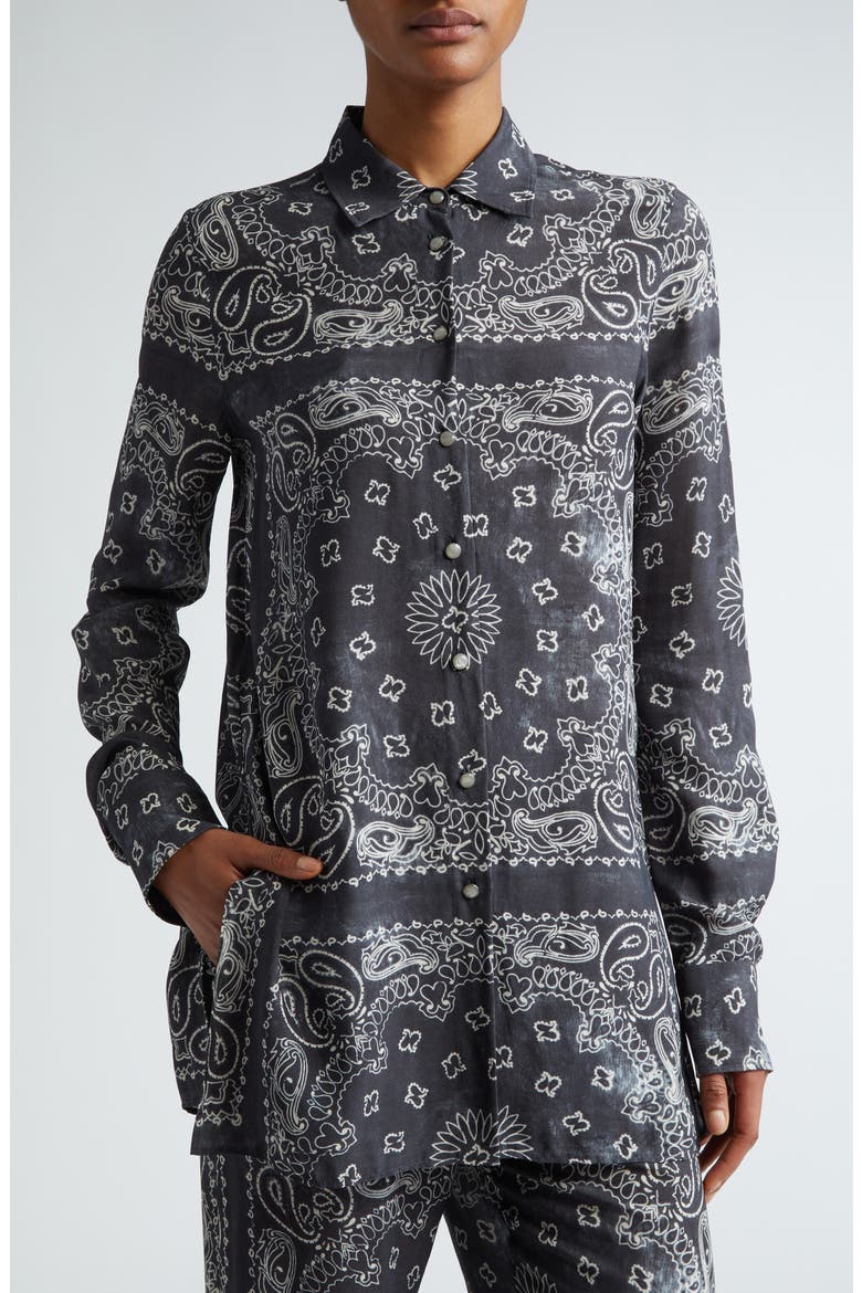 Paisley Print Oversize Button-Up Pajama Shirt, Alternate, color, ANTHRACITE