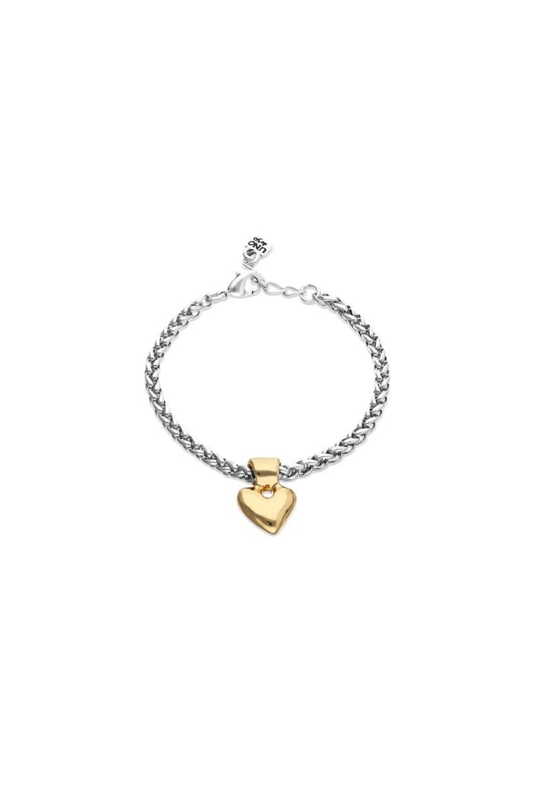 Sterling Silver Plated Chain Bracelet with 18K Gold Heart Detail, Main, color, Silver and Gold