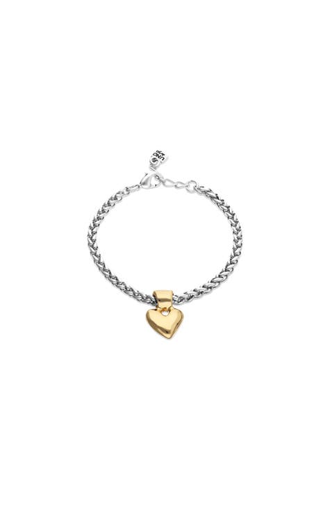 Sterling Silver Plated Chain Bracelet With 18K Gold Heart Detail