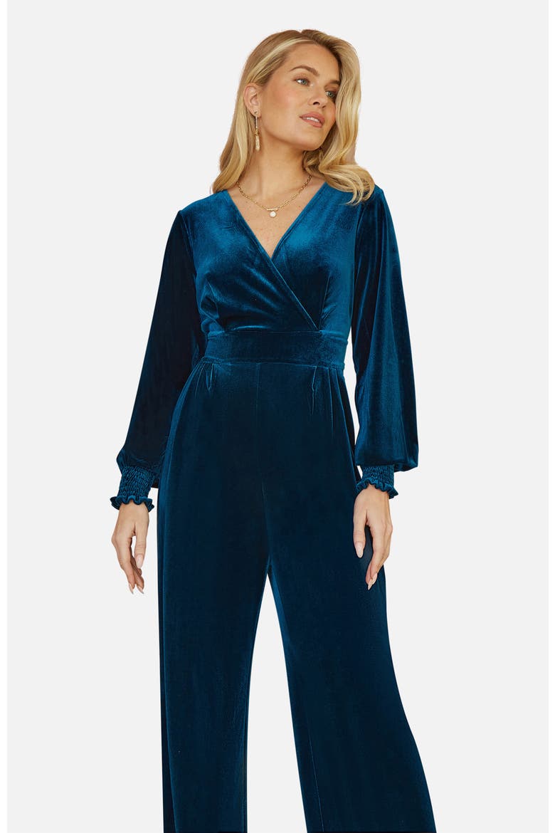 Velvet Long Sleeve Jumpsuit, Alternate, color, Teal