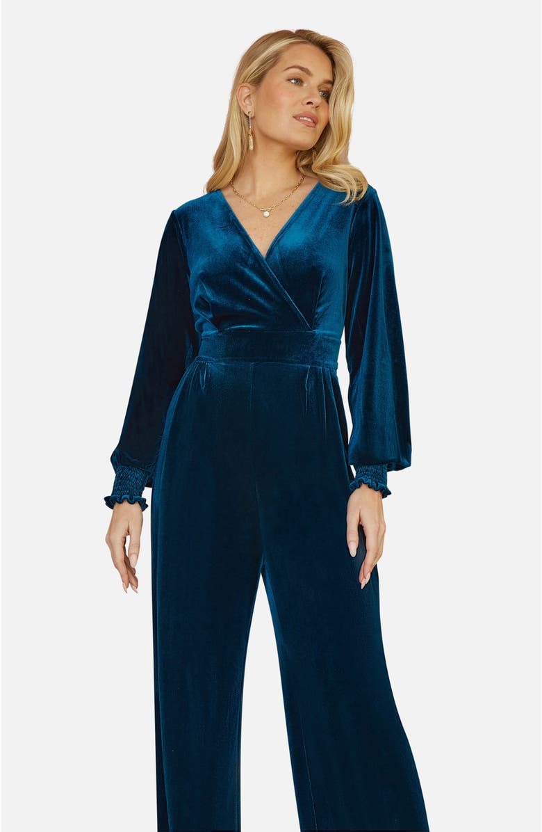 Yumi Velvet Long Sleeve Jumpsuit, Alternate, color, Teal