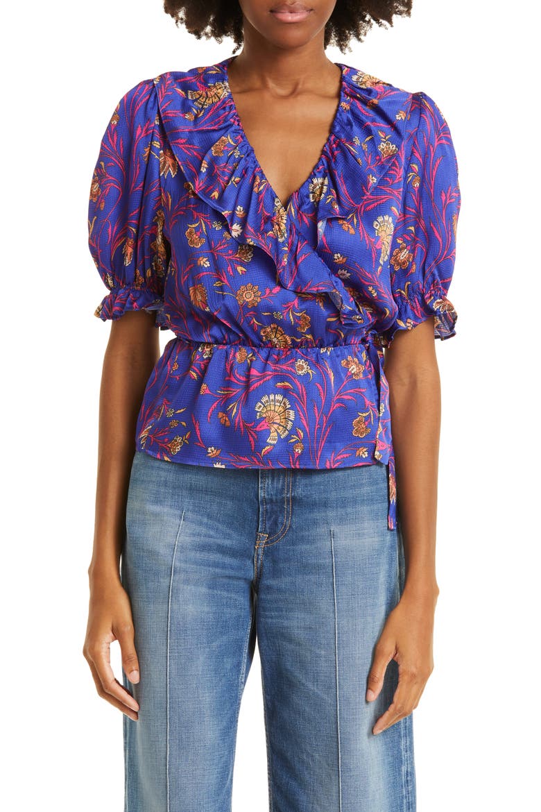 Chella Puff Sleeve Peplum Top, Main, color, BLEU
