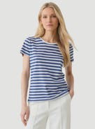 Majestic Filatures Stretch Linen Stripe Short Sleeve Crewneck T-Shirt