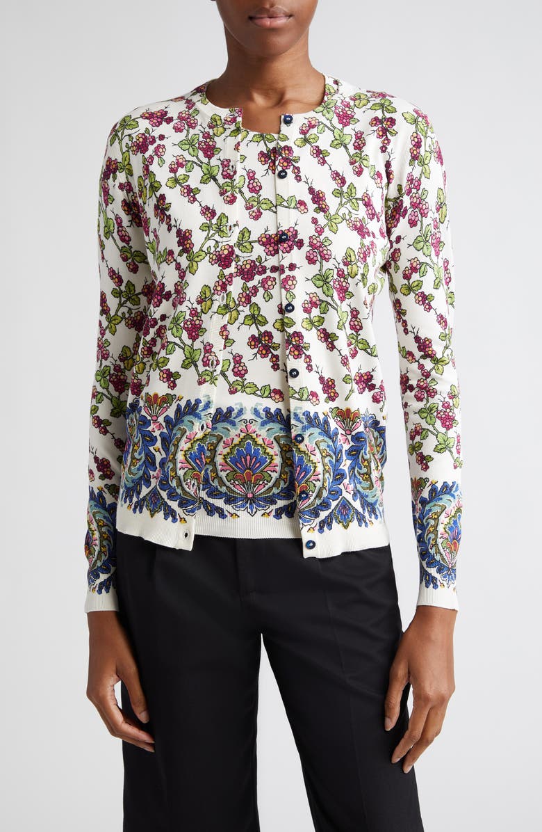 Etro Berry Print Silk Blend Cardigan & Short Sleeve Sweater Twinset, Main, color,
