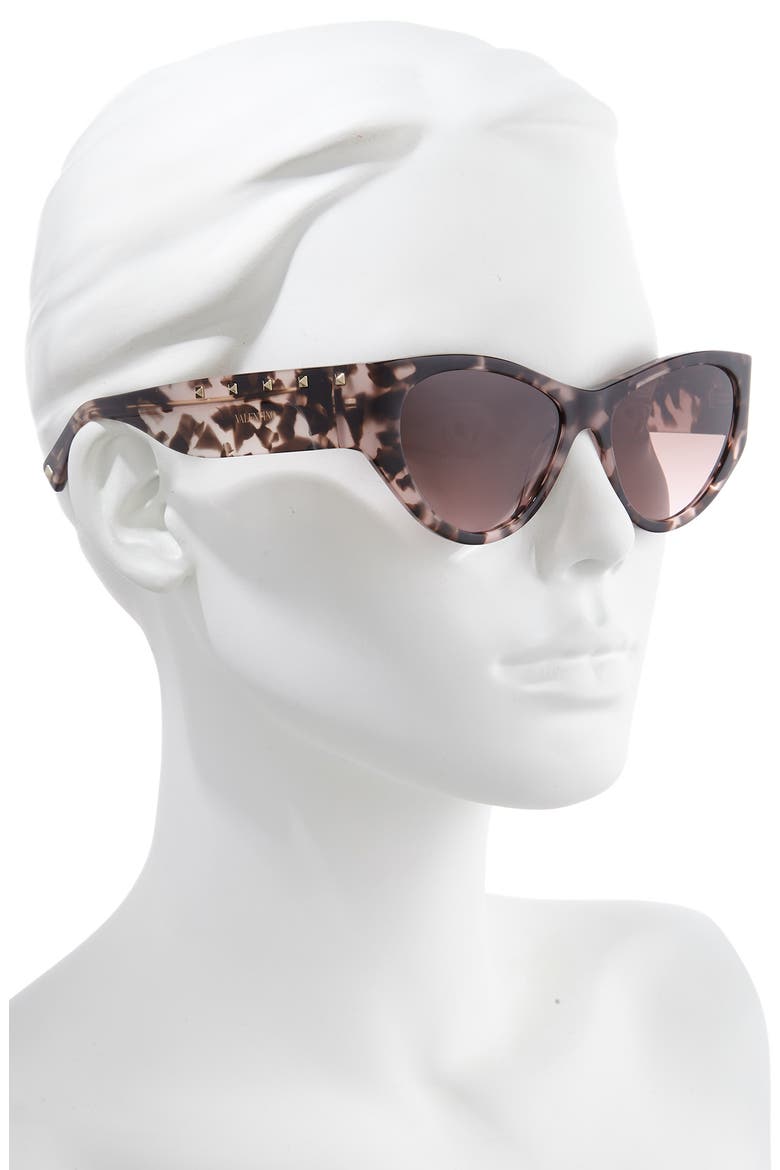 55mm Rockstud Cat Eye Sunglasses, Alternate, color, HAVANA/ BROWN PINK GRAD