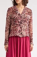 T Tahari Print Long Sleeve Crop Blouse