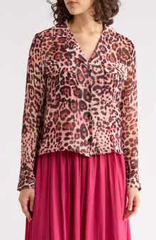 T Tahari Print Long Sleeve Crop Blouse