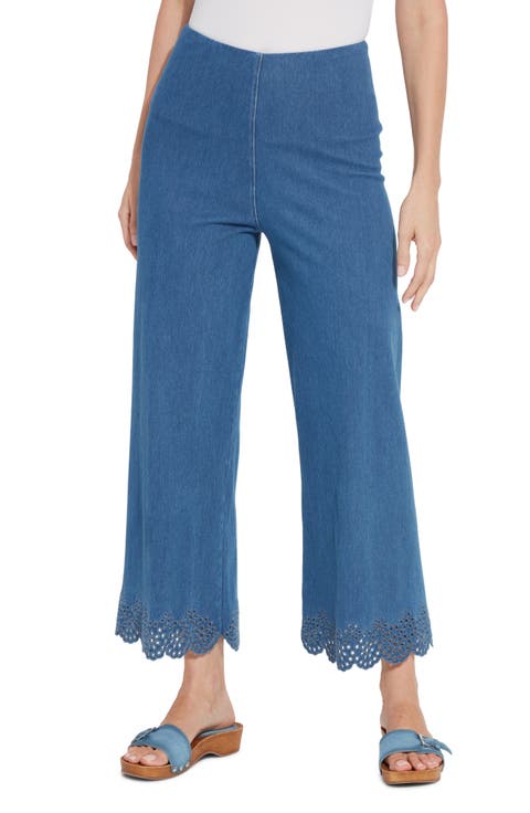 Eyelet Hem Pull-On Crop Wide Leg Knit Jeans (Plus)
