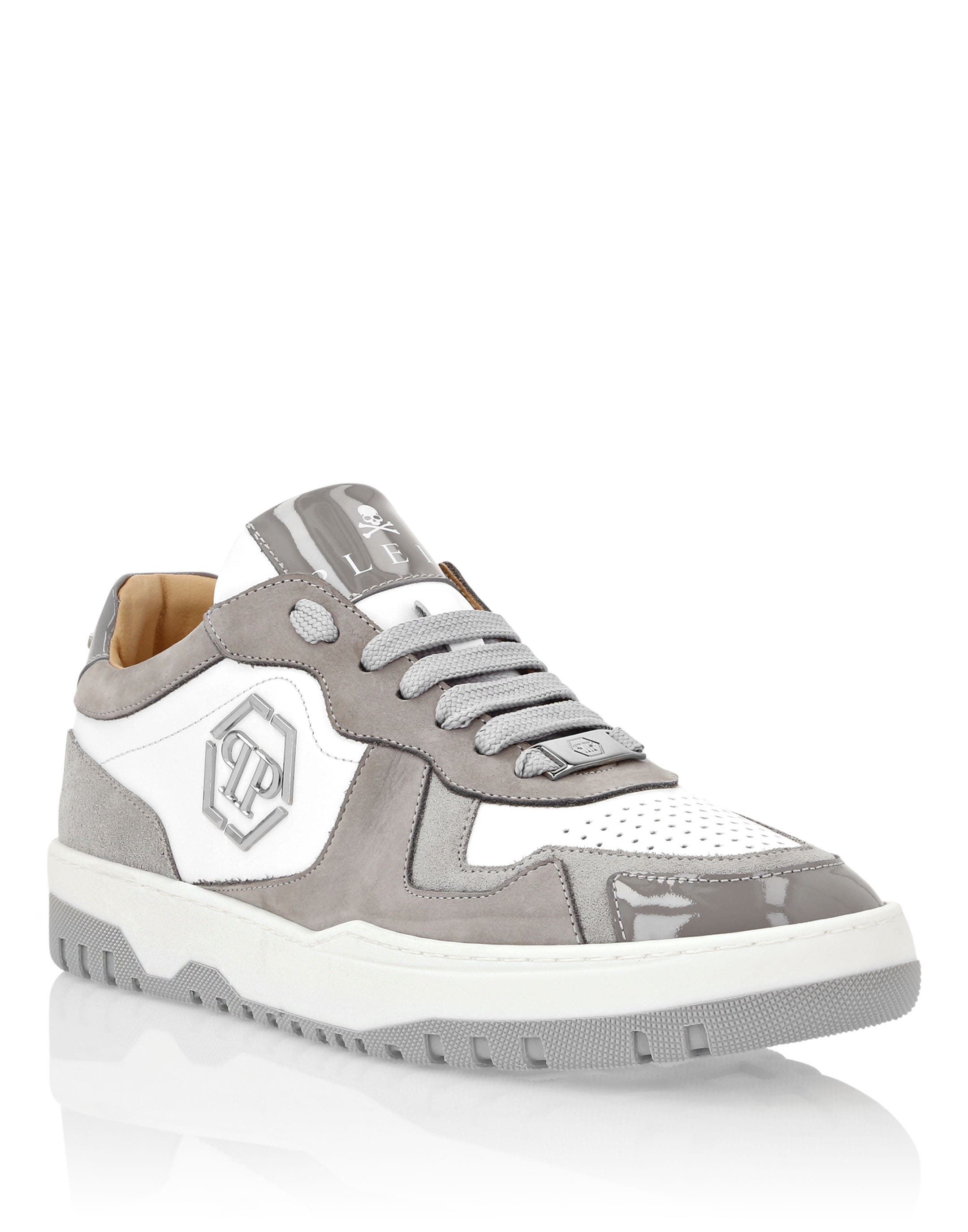 Mix Leather Lo-Top Sneakers Techno Unisex, Main, color, white/grey