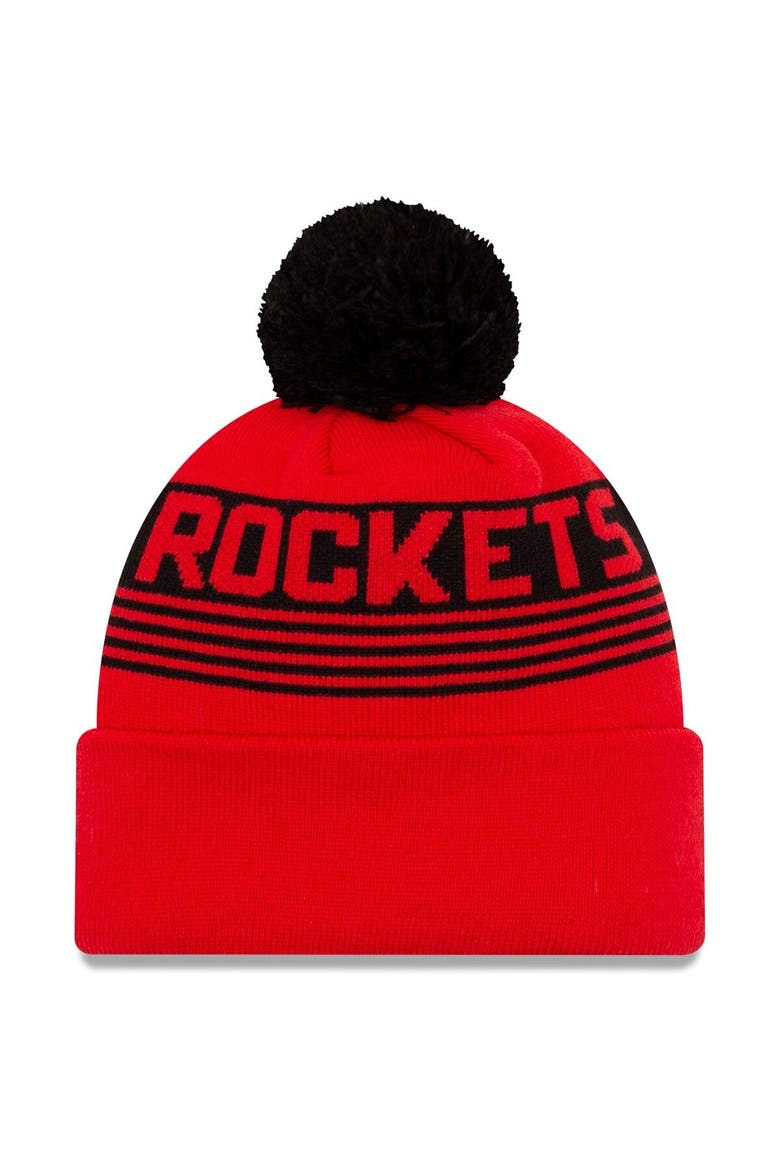 Men's New Era Red Houston Rockets Proof Cuffed Knit Hat with Pom, Alternate, color, Red