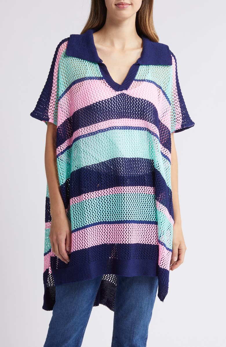 NIKKI LUND Stripe Open Stitch Sweater, Main, color, Blue Multi