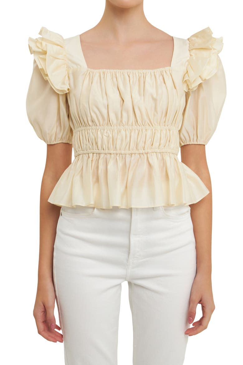 Ruffle Puff Sleeve Top, Alternate, color, CHAMPAGNE
