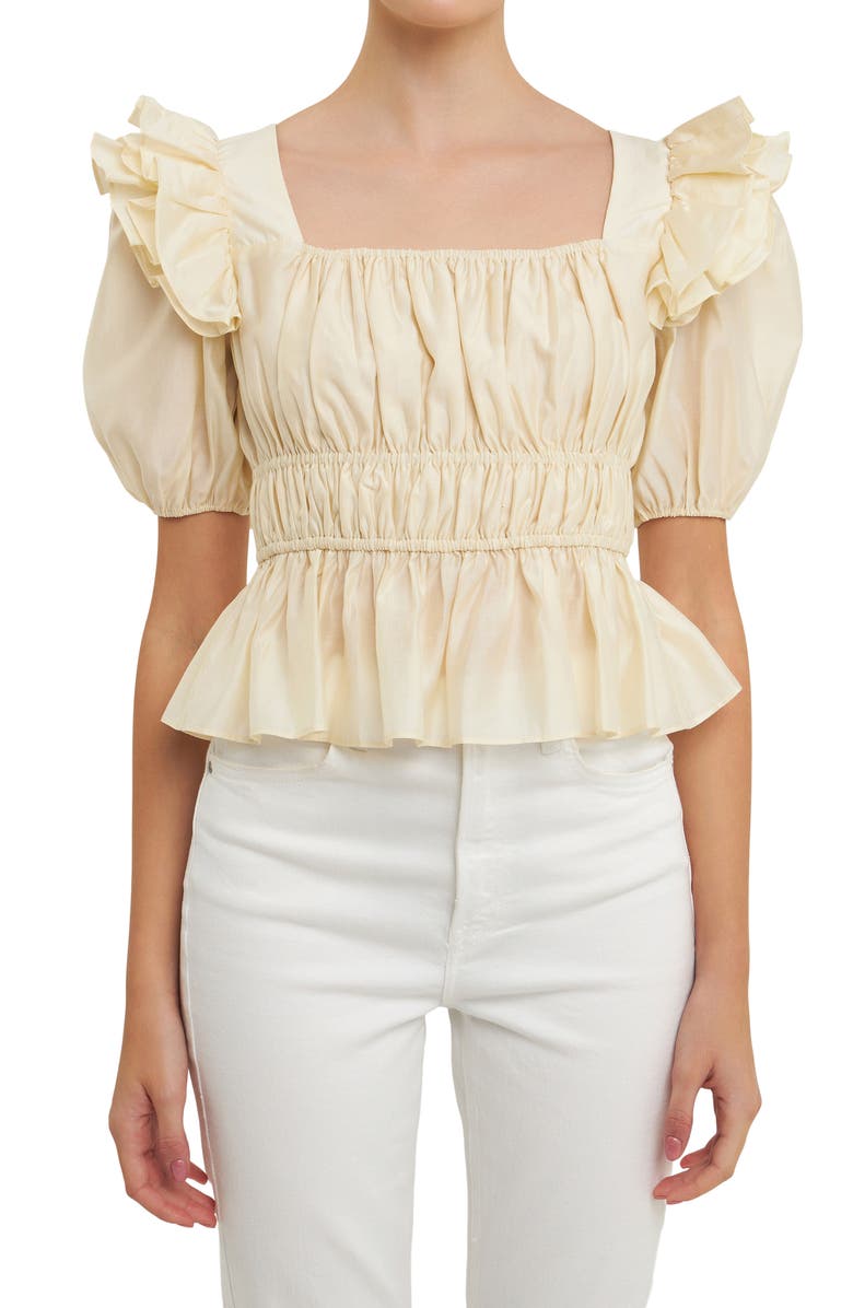 Endless Rose Ruffle Puff Sleeve Top, Alternate, color, Champagne