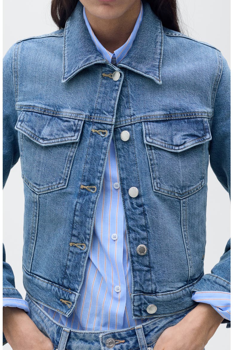 Crop Denim Trucker Jacket, Main, color, MEDIUM BLUE