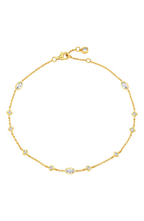 Princess & Oval Cubic Zirconia Station Chain Anklet