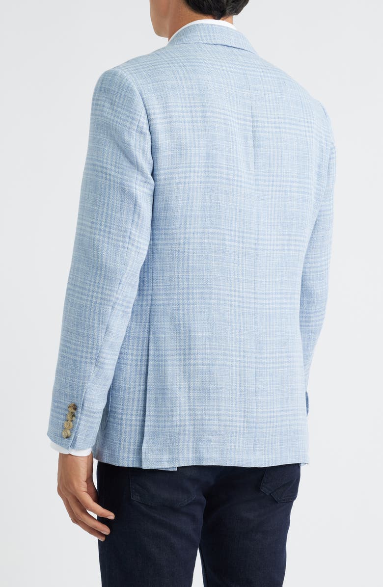 Canali Kei Trim Fit Plaid Linen & Wool Sport Coat, Alternate, color, Light Blue