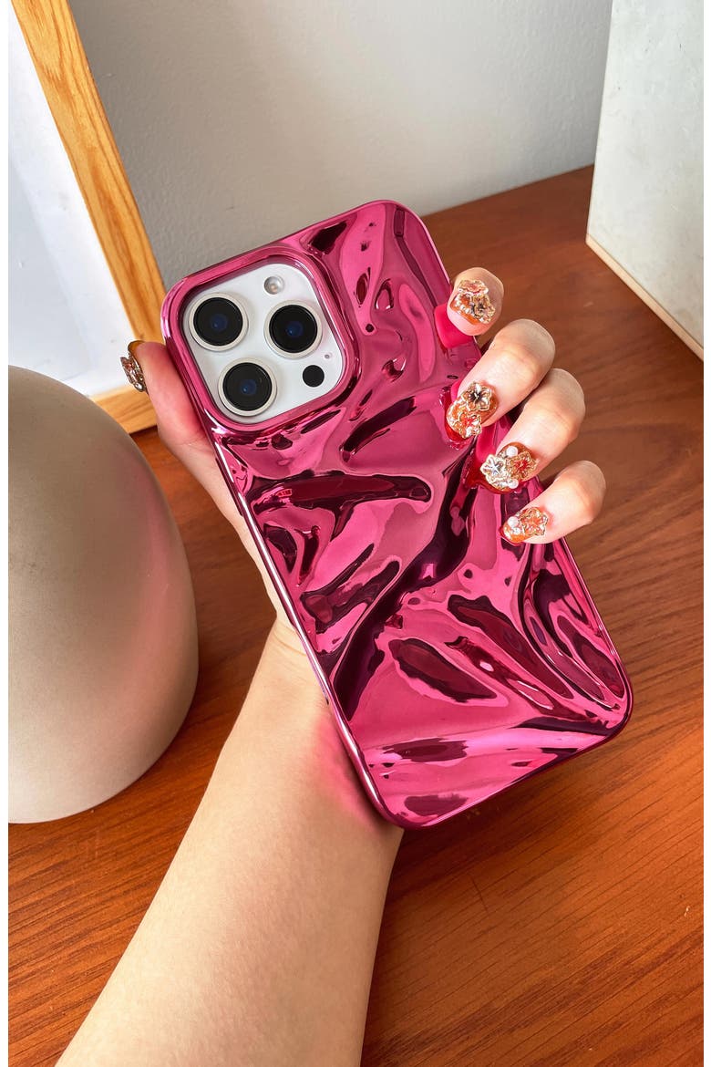 Fuchsia Crinkle iPhone 15 Pro Case, Alternate, color, FUCHSIA