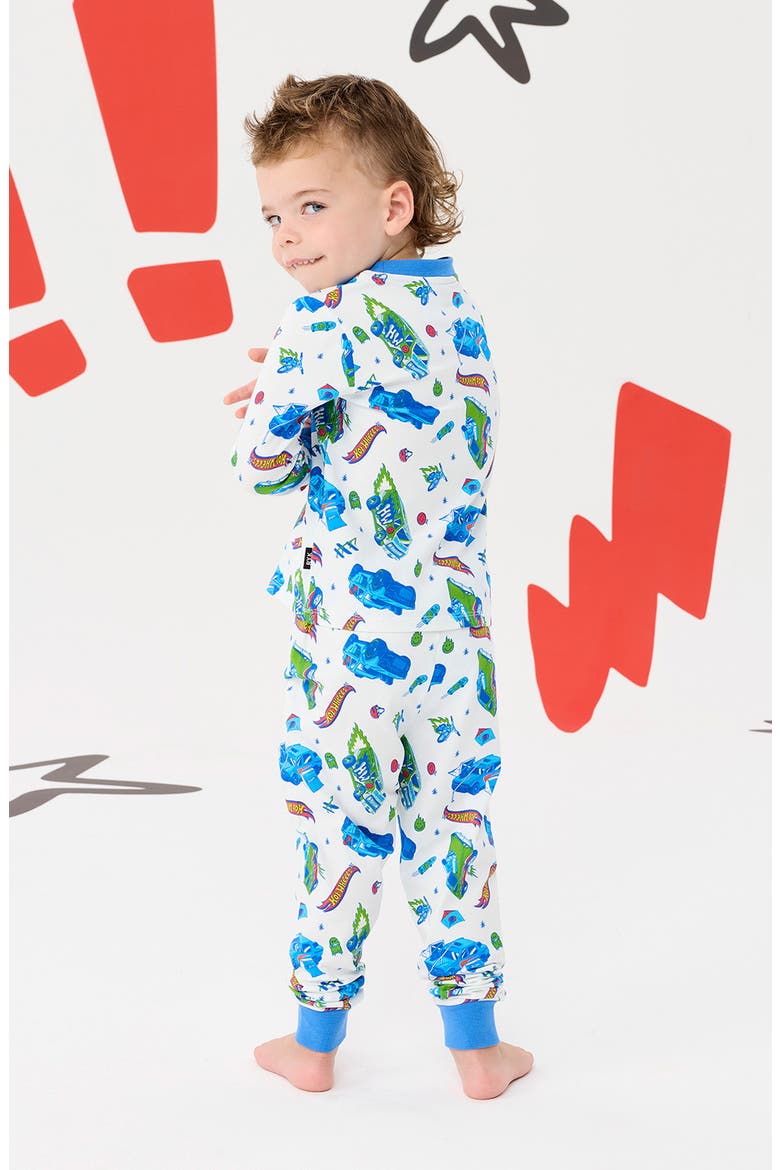 x Hot Wheels Kids' Push Your Limits Fitted Two-Piece Pajamas, Alternate, color, CREAM/ BLUE