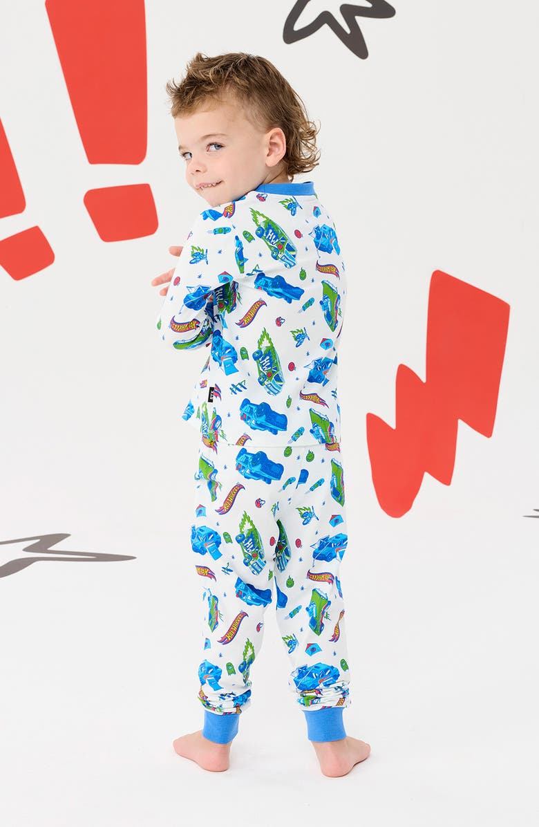 Rock Your Kid x Hot Wheels Kids' Push Your Limits Fitted Two-Piece Pajamas, Alternate, color, Cream/ Blue