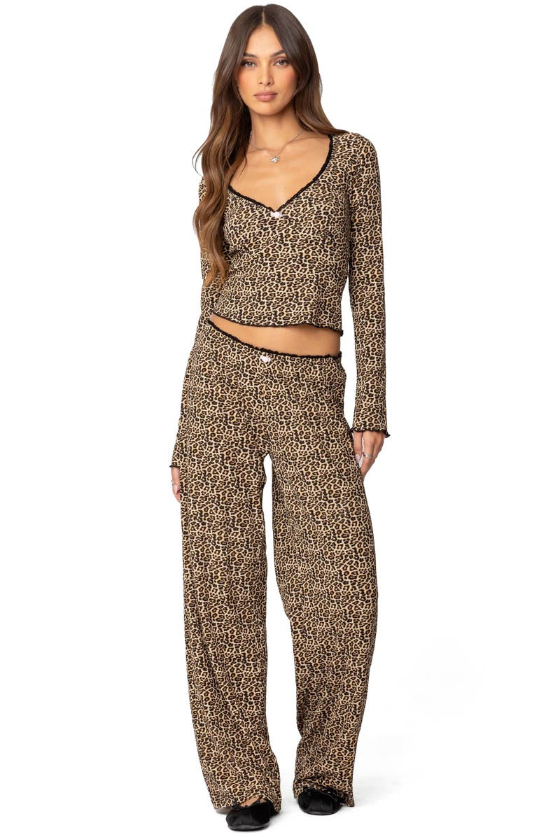 EDIKTED Lue Leopard Print Long Sleeve Top, Alternate, color, Mix