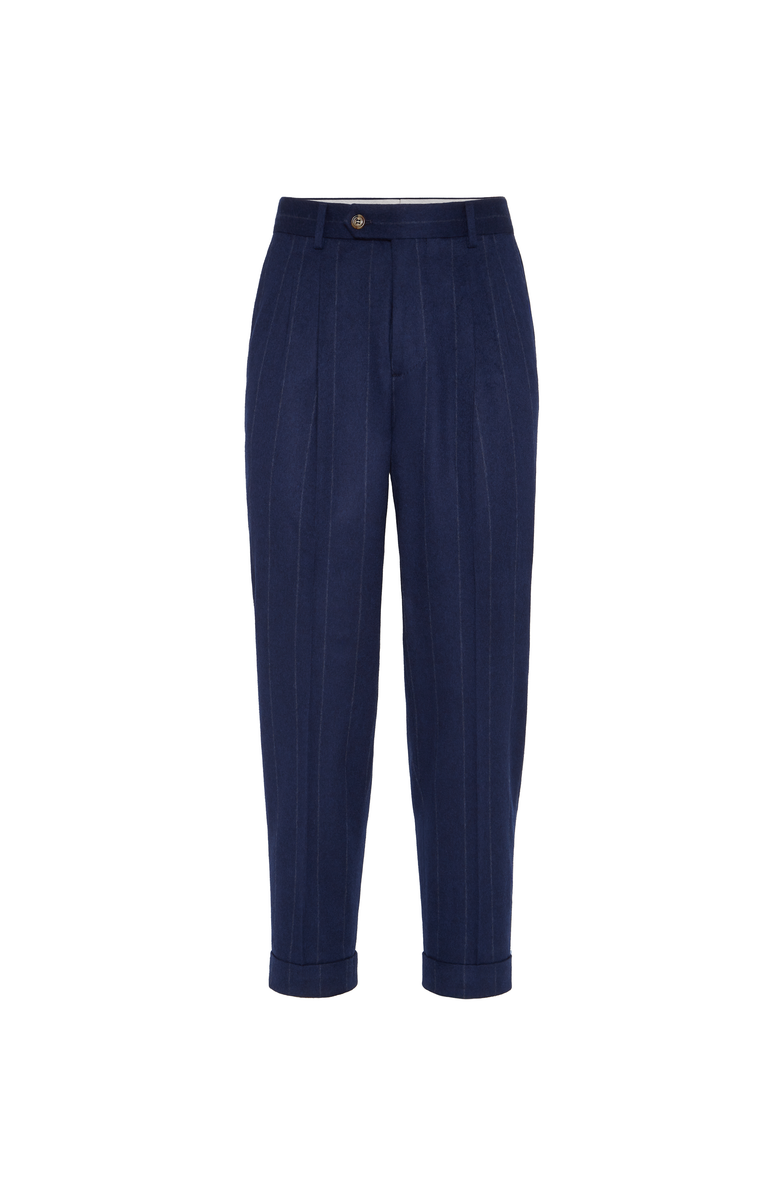 Brunello Cucinelli Wide chalk stripe trousers, Main, color, Avio Blue