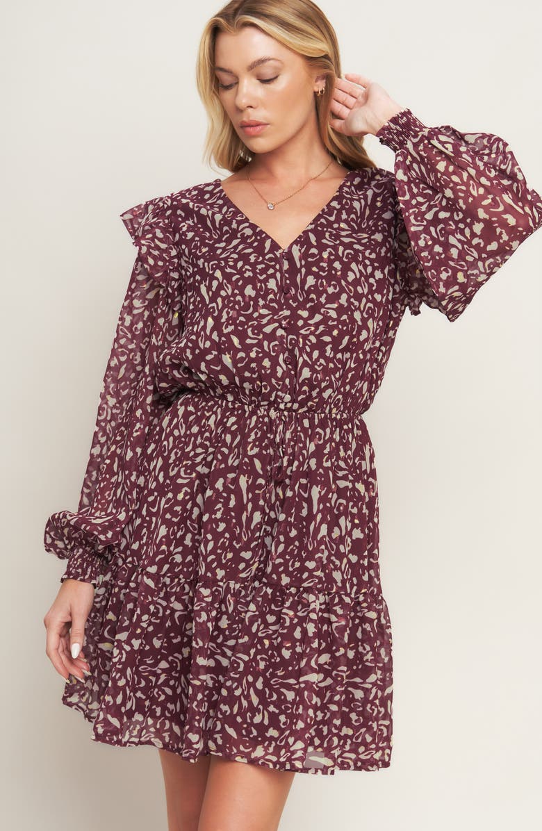 FLYING TOMATO Print Long Sleeve Dress, Alternate, color, Berry