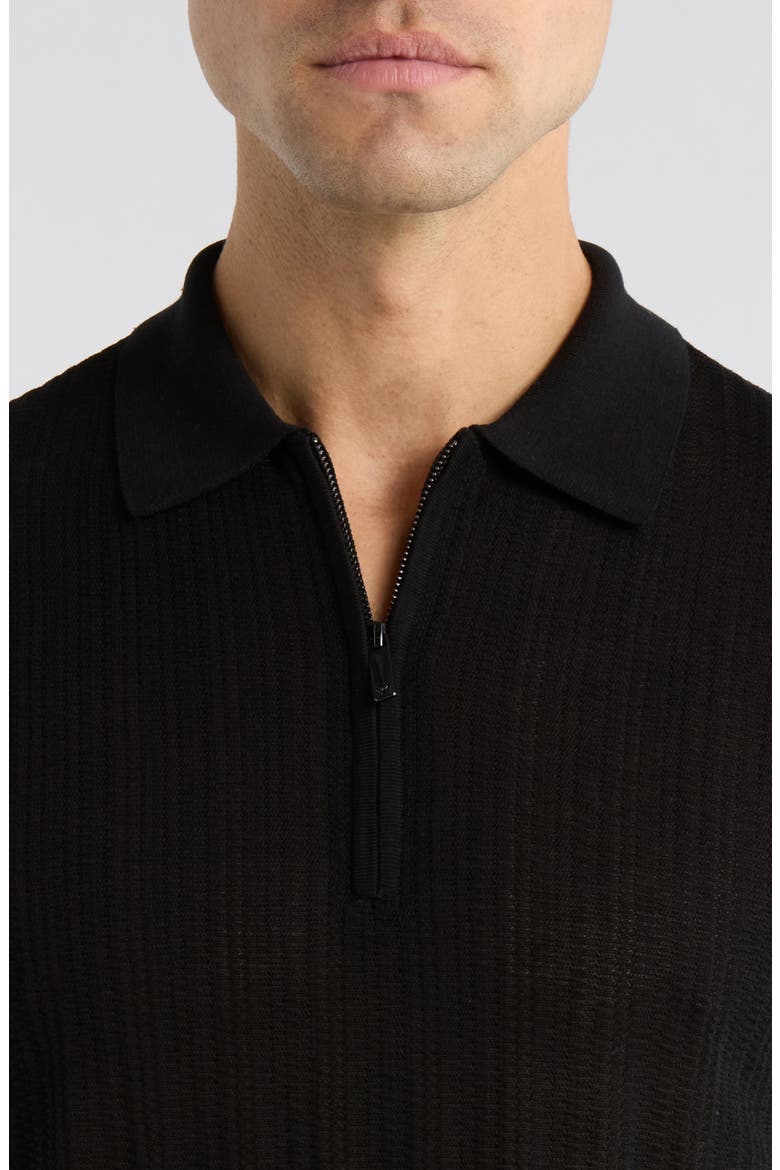 Textured Quarter Zip Polo, Alternate, color, SOLID BLACK