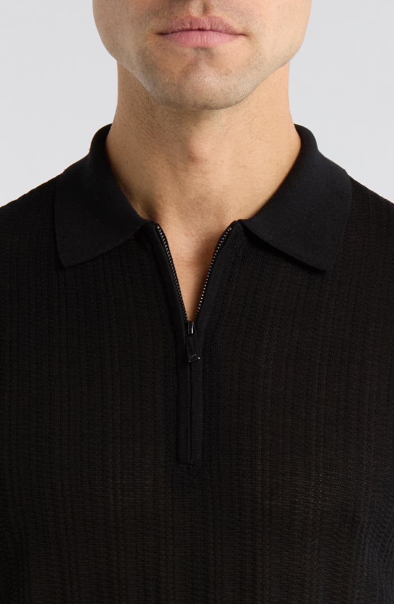 Emporio Armani Textured Quarter Zip Polo, Alternate, color, Solid Black