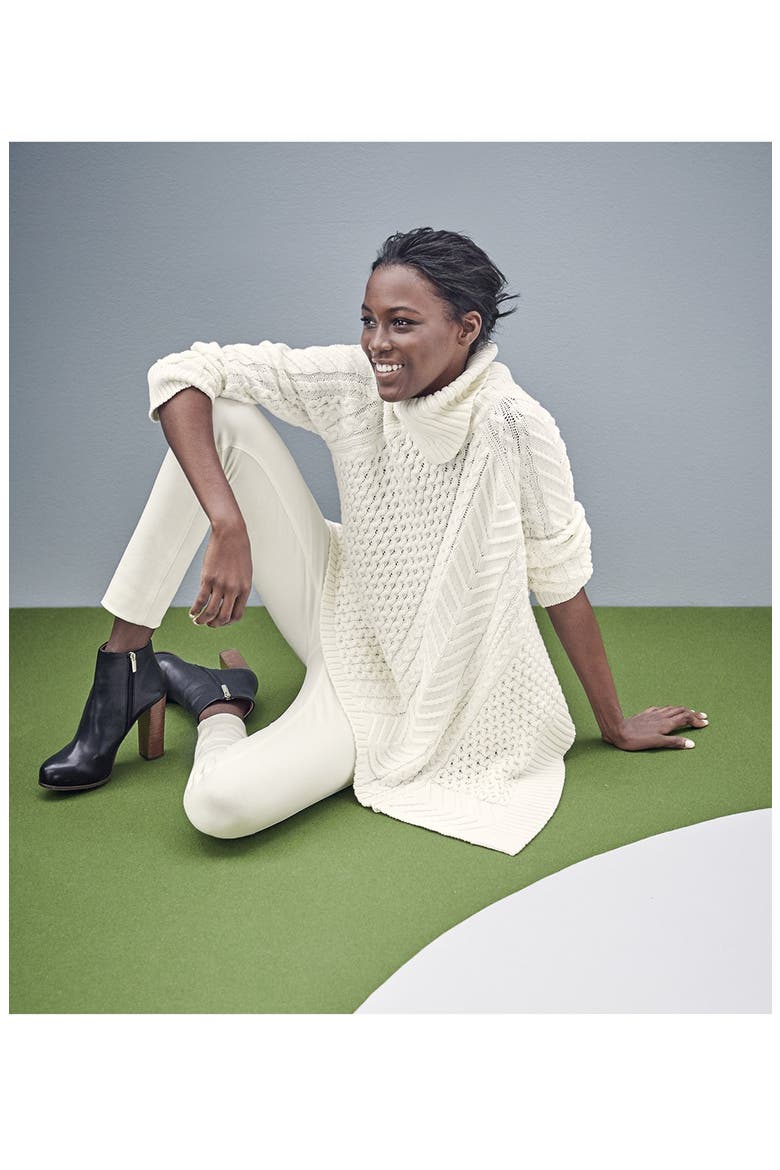Asymmetrical Mix Stitch Turtleneck Sweater, Alternate, color, TIN HEATHER