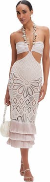 PatBO Flower Crochet Embroidered Midi Dress