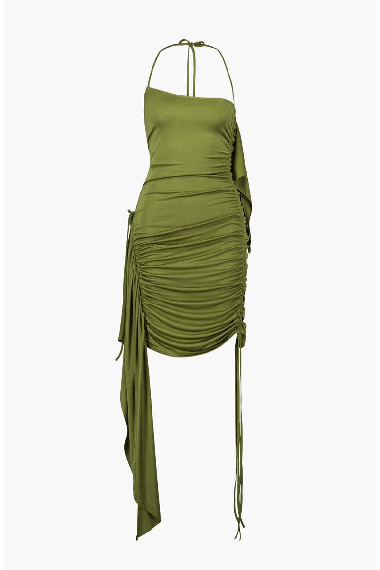 Mary Drawstring Halterneck Dress, Main, color, Olive