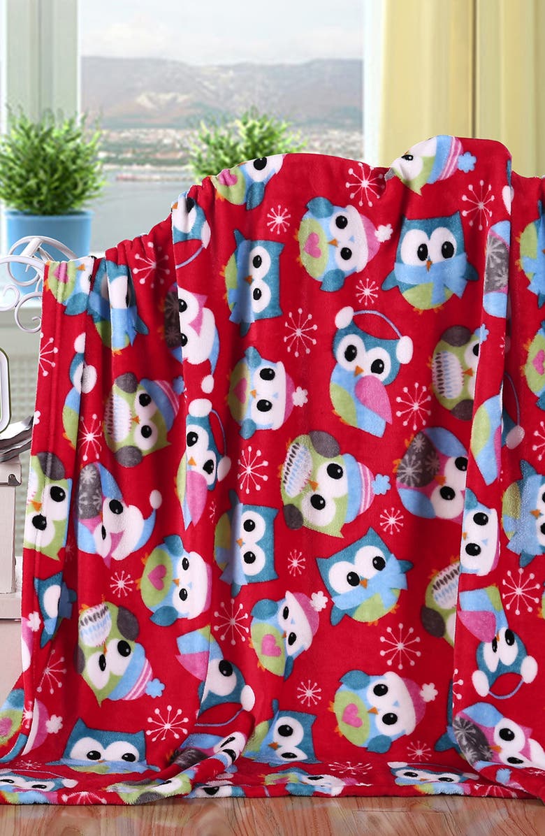 Luxury Home Holiday Owl Plush Fleece Throw Blanket, Alternate, color, Red