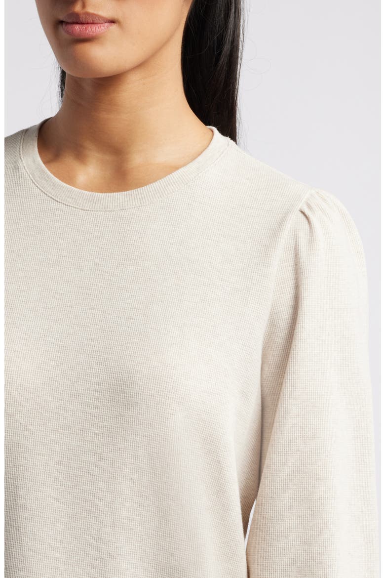 Crewneck Puff Sleeve Rib Top, Alternate, color, BEIGE OATMEAL LIGHT HEATHER