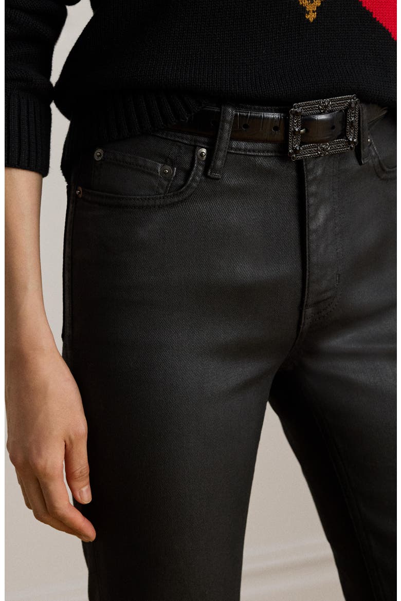 Coated High Waist Straight Leg Ankle Jeans, Alternate, color, BLACK