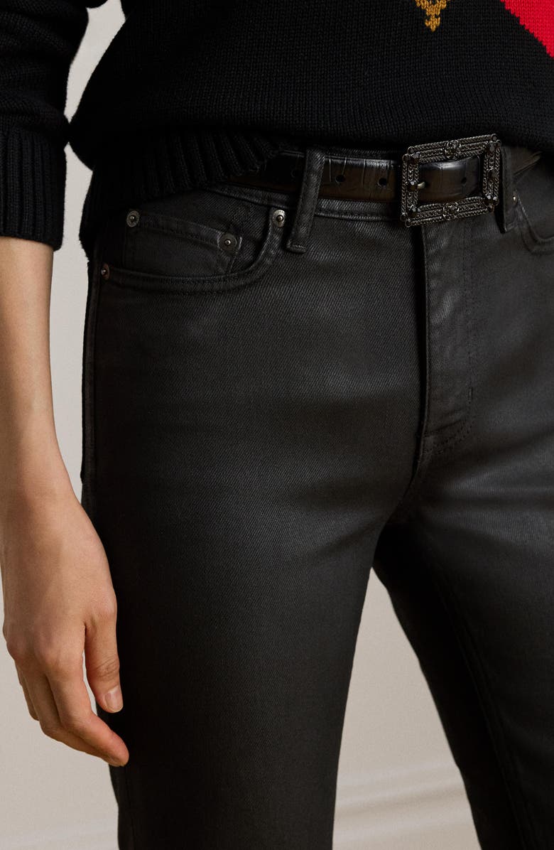 Lauren Ralph Lauren Coated High Waist Straight Leg Ankle Jeans, Alternate, color, Black