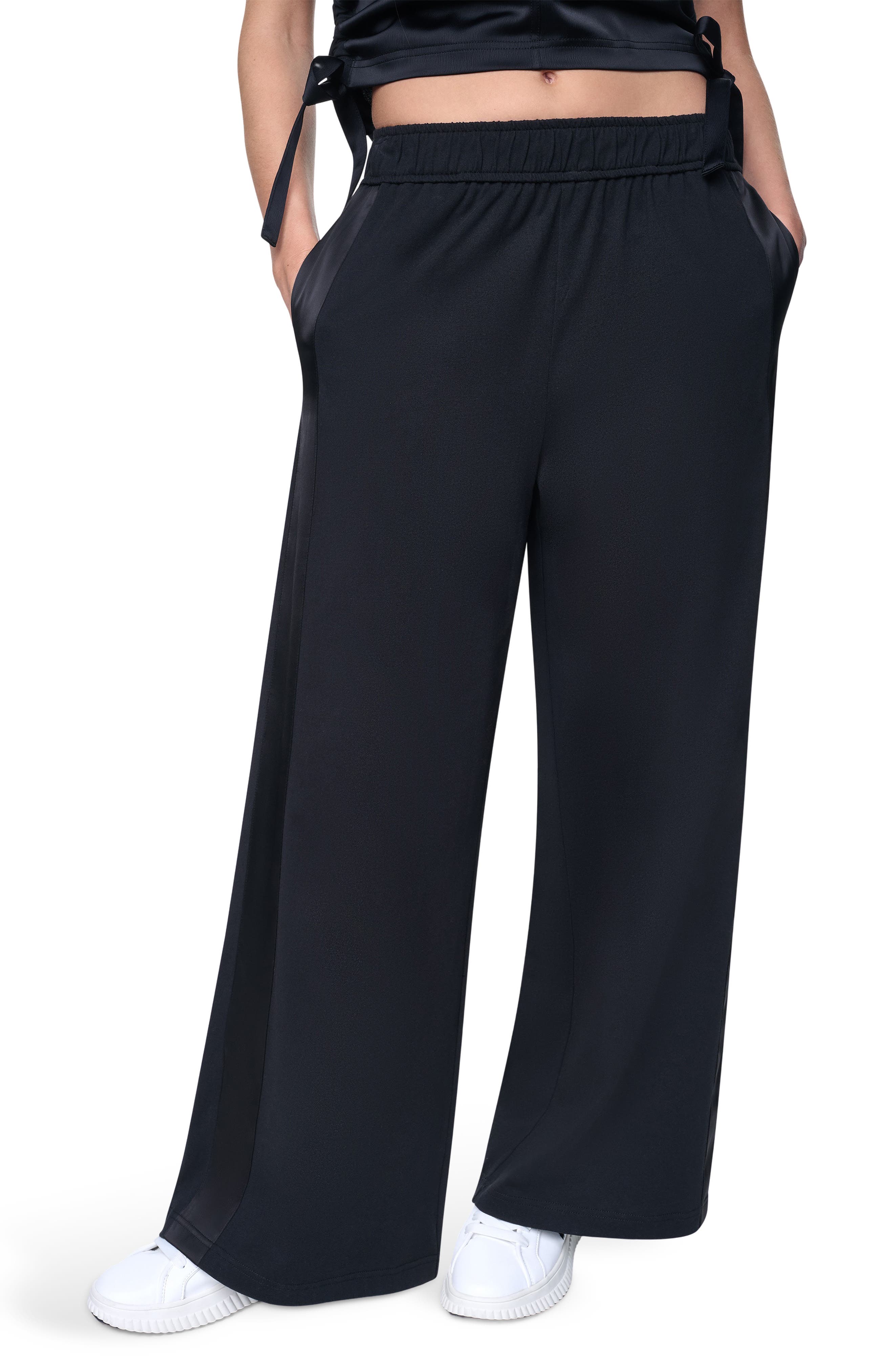 Satin Side Stripe Wide Leg Pants