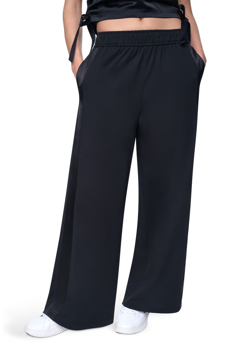 Satin Side Stripe Wide Leg Pants, Main, color, BLACK