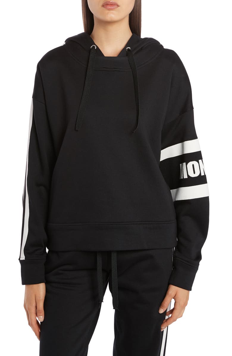 Moncler Logo Oversize Crop Cotton Blend Hoodie, Main, color,