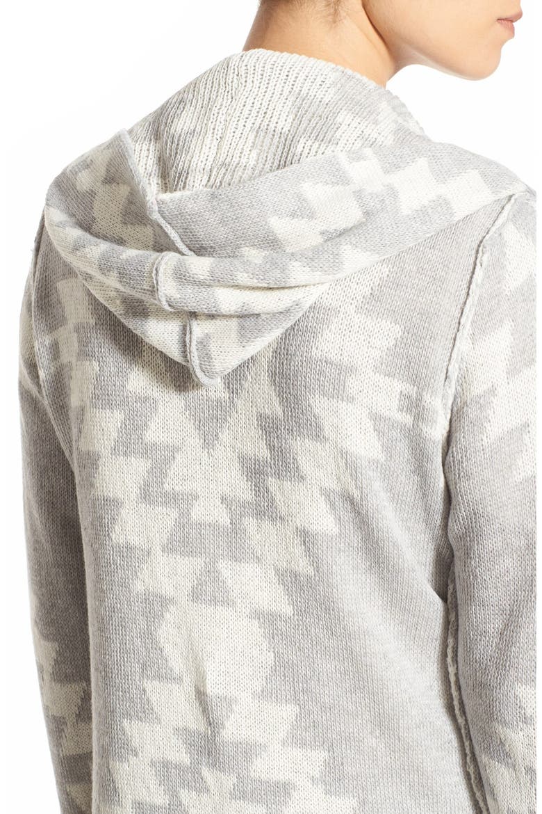 Woven Heart Diamond Pattern Hooded Cardigan, Alternate, color, GREY/ IVORY