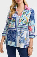 Foxcroft Julia Tropical Print Cotton Popover Top
