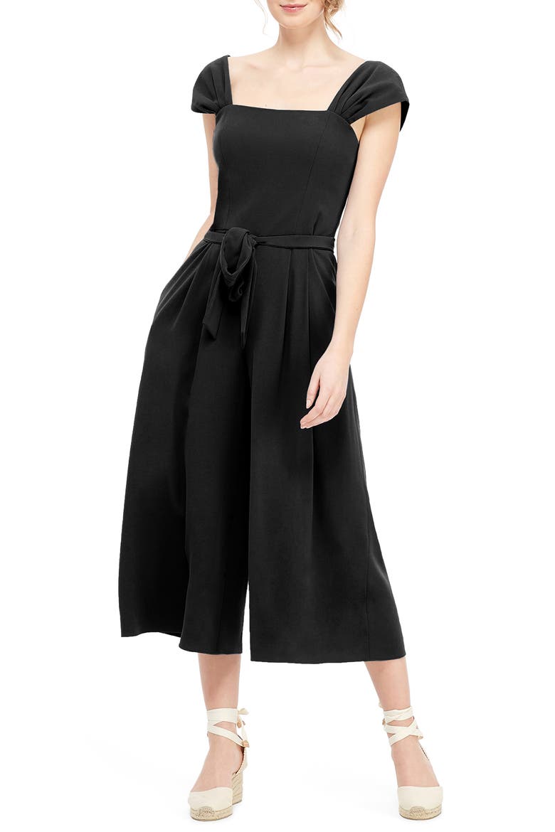 Square Neck Crepe Jumpsuit, Main, color, BLACK