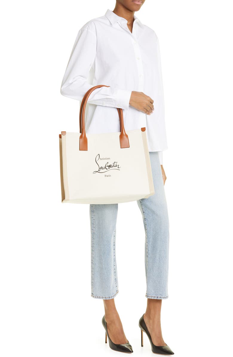 Christian Louboutin Large Nastroloubi Canvas Tote, Alternate, color, Natural/ Cuoio/ Black/ Natural