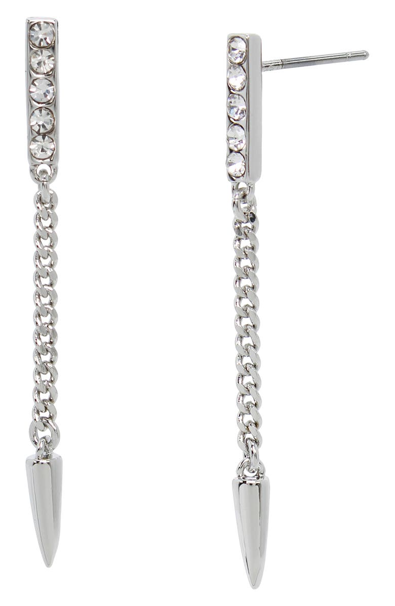 AllSaints Crystal Linear Drop Earrings, Main, color, Rhodium