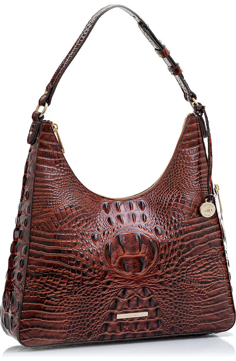 Brahmin Tabitha Croc Embossed Leather Shoulder Bag, Alternate, color, Pecan Melbourne